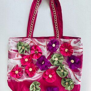 New GARELL Handmade Floral Tote Bag– Appliqué Flowers–Handmade in USA–Boho Chic